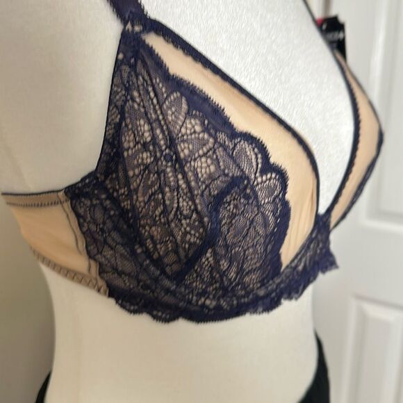 LILY OF FRANCE 36C Midnight Beige Unlined Lace Mesh Underwire Bra - Picture 5 of 11